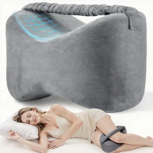 Ergonomically Designed Memory Foam Leg/Knee Pillow with Strap & Removable Cover - Sleep Aid for Side Sleepers, Compact Curved Maternity Support, Back Pain Relief & Posture Correction (Warms to Body Heat)