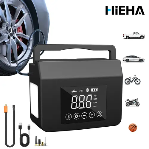 【HiEHA TikTokShopBackToSchool】2026 3-in-1 Cordless Digital Automotive Vehicle Tire Inflator - 2500A Cold Start Jump Starter, 8000mAh 150PSI Power Bank, LED Flashlight SOS Light, Car Repair Tool Accessory for Vehicles & Phones