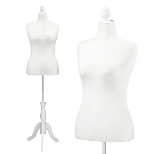Women's Half-Body Velvet Dress Form - Medium Sizes (10-12,14-16), Avoids Slipping, Keeps Clothes Smooth, Adjustable Height Torso, Upgraded No Shaking Tripod Stand, Easy to Assemble for Sewing, Store Display (Black,White)