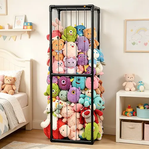 Large PVC Stuffed Animal Zoo Storage Organizer - 2-Layer Adjustable Shelf Rack, Multifunctional Rectangle Racks, Extra-Large Capacity Plastic Toy Display for Toddler Room Nursery Home Organizer