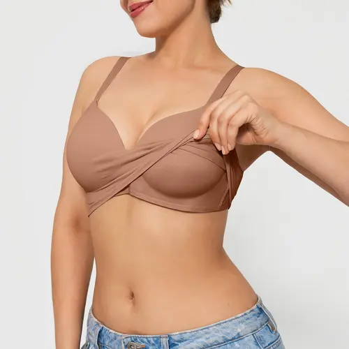 Popilush Women's 2‑in‑1 Multi‑Way Wear Wireless No Underwire T‑Shirt Bra Seamless Full Coverage Push Up Bralette Soft Supportive Comfort Adjustable Deep V Plus Size Everyday Wear Womenswear