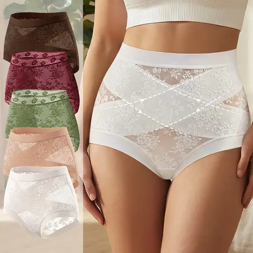 Morelect Women's High Waisted Crossover Nylon Blend Panties - Criss Cross Front Floral Print Lingerie, Comfy Breathable Lightweight Briefs, 5/7/10 Pack, Elegant Underwear, Crossover Panties, Lace Panty