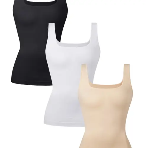 1/2/3 Piece Women's Tummy Control Shapewear Tank Tops Seamless Square Neck Compression Tops Slimming Body Shaper Camisole