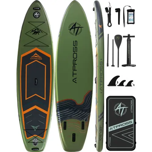 Multi Purpose Inflatable Paddleboard for Adults, 10'6"x33" Extra Wide Outdoor Paddle Sport Board with Anti-Slip EVA Deck, 400lbs Capacity, Portable Travel Kit with Premium Accessories, Paddle, Bag, Pump