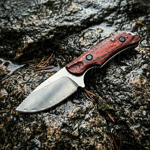 BM 15017 Fixed Blade Knife w/ Leather Sheath – 8Cr13MoV Steel, Wooden Handle, Lightweight EDC Knife for Camping, Hiking & Everyday Carry