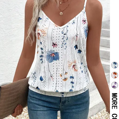 Women's Lace Hollow Out V Neck Sleeveless Spaghetti Strap Slim Fit Camisole, Casual Comfy Cami Top, Summer Fashion, Elegant, Chic & Feminine Stylish Design, Perfect for Daily Wear