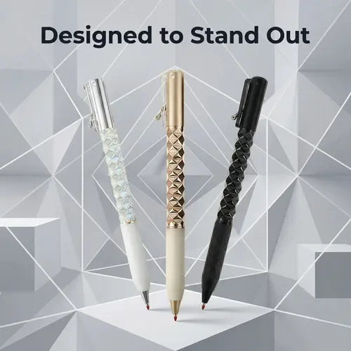 One-Click Deformable Pen, Geometric Shape-Shifting Pen - 6 Pack ( 2 Black, 2 Silver, 2 Gold) | Press to Form Diamond Crinkle Design | Multi-Functional Creative Gift for Writing, Drawing & Stress Relief