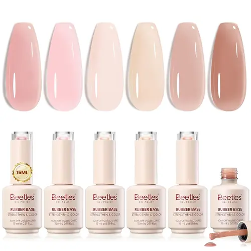 Beetles Rubber Base Gel Nail Polish Set - Smooth Manicure Cosmetic, Strengthening Builder Building Gel Base Coat for Natural Nails, Daily Soak-Off UV LED, Long-Lasting Flexible Mother's Day Gift for Mom