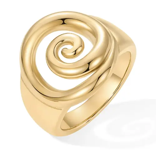 PAVOI 14K Gold Plated Chunky Swirl Rings for Women - Stainless Steel Statement Spiral Ring - Waterproof Bold Swirl Bands