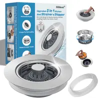Hibbent Upgraded 3 in 1 Kitchen Sink Drain Strainer, Stainless Steel Pop Up Sink Stopper, Larger Anti-Clogging Basket, 3-Layer Seal, Detachable Drain Plug for US Standard 3-1/2" Drain, Brushed Nickel