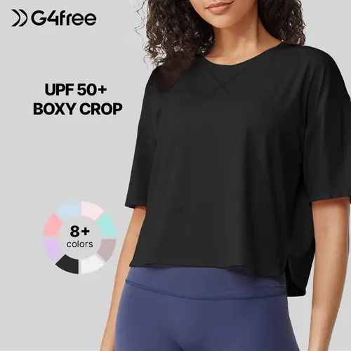G4Free Lightbreeze UPF 50+ Women's Boxy Crop T-Shirts - Short Sleeve, Loose, Quick Dry, Fitness Training Clothes, Gym Workout Tee, Sporty Gym-To-Streetwear Tops,#sohochic