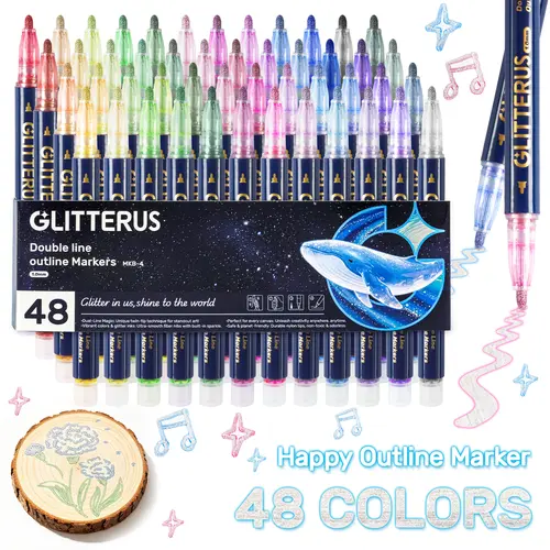 Glitterus Outline Shimmering Markers & Glitter Metallic Gel Pens with Cute Patterns, Floral Pattern, Rollerball Tip - Office Art Supplies for Back to School,  Christmas/Birthday Gifts, School Supplies, SummerSale, tiktokshopbacktoschool
