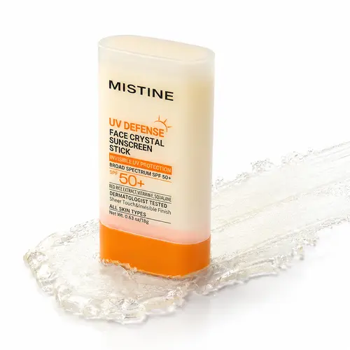 MISTINE Solid Sunscreen Stick - UV Defense Crystal, SPF 50+, Facial & Body Care, Portable, Sheer Touch, Squalane Hydrating, Wide Coverage, Adults' Facial Face Care Products, Even Skin Tone, Travel Toiletries, Single Item, Summer Outdoor Use