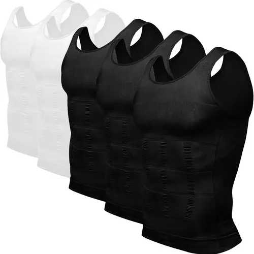 Men's Tummy Control Body Shaper Vest - 5/4/3/2/1 Pack Compression Tank Tops, Breathable Lightweight Soft Underwear, Gymwear, Athletic Apparel, Lightweight Activewear, Sleeveless Gym Tops for Men