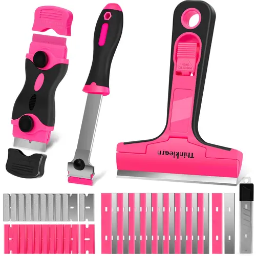 【DealsForYou】 THINKLEARN 3-in-1 Scraper Tool Set, 3-Pack Pink Razor Scrapers with 40 Replacement Blades, Ideal for Removing Stickers, Adhesive, Caulk, and Cleaning Glass Surfaces