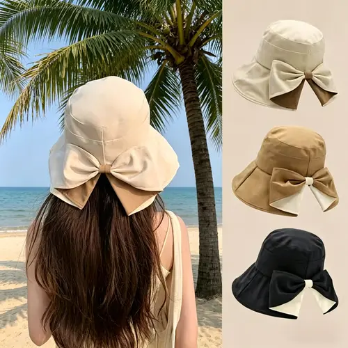Women's Bowknot Wide Brim Bucket Sports & Outdoor Hat - UPF 50+ Foldable, Ideal for Beach, Travel & Daily Use (Hats for Women), Wide Brim Bucket Sports & Outdoor Hats