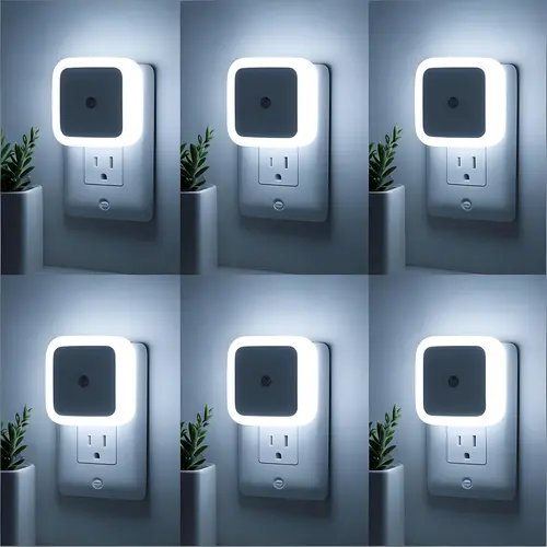 6-Pack Compact Plug-in LED Night Lights with Dusk-to-Dawn Sensor, 0.5W Energy Saver Indoor Lighting Fixture, Home Improvement Bedroom Items for Room Decor, Led Lights