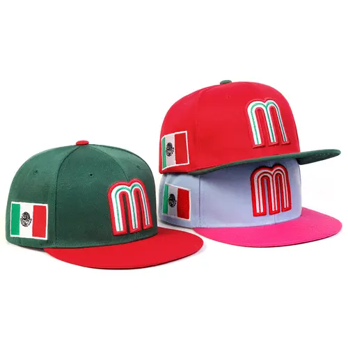 Unisex Mexico Flag Letter M Flat-Brimmed Baseball Hat - Breathable Lightweight Cotton-Poly, Adjustable Snapback, UPF 50+, All-Seasons Casual Hip-Hop Street Style Dad Hat for Sports, Daily Wear, Hats