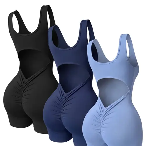 Women's Backless One Piece Yoga Romper Tank Top Shorts Slim Fit Workout Gym Fitness Activewear Jumpsuit
