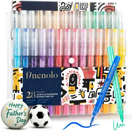 FINENOLO 28-Colors Fine Tip Acrylic Paint Markers with Free Sketchbook - Quick Dry Permanent Water-Based Paint Pens for Rock, Ceramic, Wood, Canvas, Glass & Fabric, Ideal for DIY Crafts, Card Making & Art Supplies DealsforYouDays