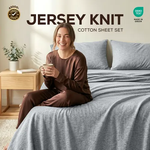 Jersey Knit Sheet Set | Soft Stretchy T-Shirt Feel Cotton Blend, 3 and 4 Piece, Cooling and Breathable, All Season, Wrinkle and Shrink Resistant | Utopia Bedding