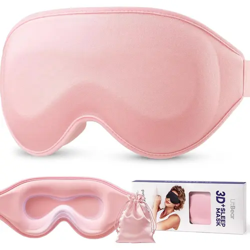 LitBear Pink Foam Night Mask - 3D Contoured Lightweight Blackout Sleep Mask for Women, Adjustable Strap, Soft Comfortable, Travel Pouch Included