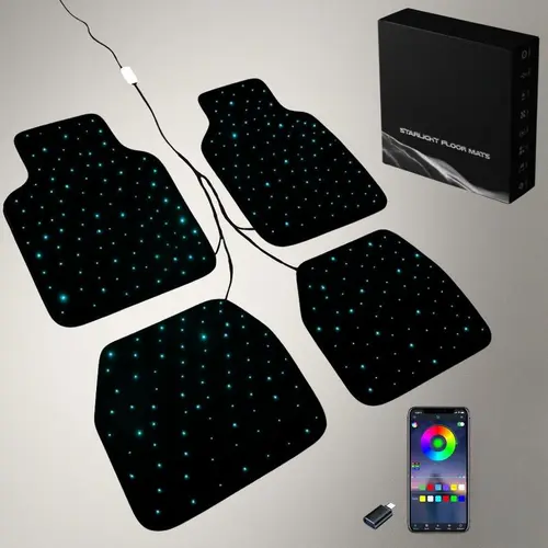 ASTROMAX 4PC Waterproof RGB Car Floor Mats - 100+ Colors, Multiple Modes, USB Powered, Non-Slip, Universal Fit Car Interior Accessories for Enhanced Driving Protection