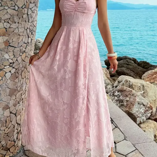 Elegant Floral Sweet Feminine Style Dress, Halter Neck, Sleeveless, Fitted Design for Women, Perfect for Casual & Party Wear, Ideal Gift for Her, Elegant Sleeveless Gown