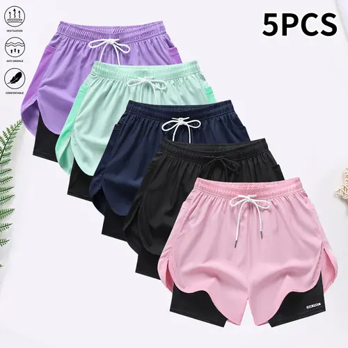 5-piece women’s casual athletic shorts set with lining, drawstring, and elastic waistband; suitable for sports, fitness, running, and casual wear; women’s shorts, athletic shorts, summer shorts,summervibes