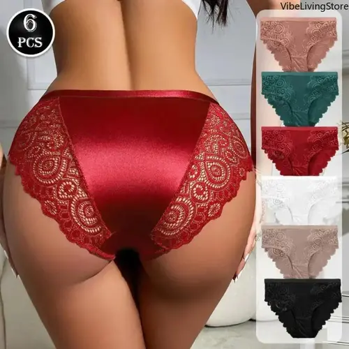 Women's 6-Piece Elastane High-Waist Floral Lace Breathable Seamless Panties, Elegant Multicolor Lingerie, Bridal Honeymoon Gift, All-Seasons Daily Wear Sports Underwear, Multicolor Panty