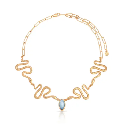 Mother of Pearl Serpentina Snake Choker – 18K Gold Plated Choker with Mother of Pearl & Cubic Zirconia | Statement Jewelry for Women Gold Chain Necklace