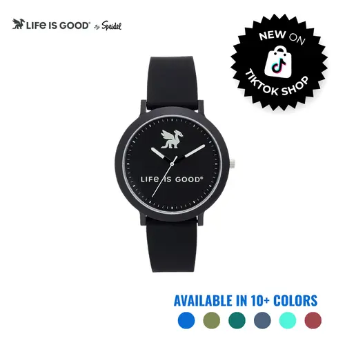 Speidel Women's Life Is Good Quartz Watch - 40mm Matte Case, Soft-Touch Silicone Strap, Positive & Playful Artwork, Comfortable Everyday Timepiece for Weekends