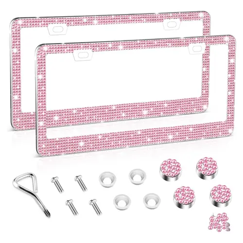 Sparkling Diamond License Plate Frame, Number Plate, Stainless Steel Automotive Car Accessories, Vehicle, Universal Fit for Us Canada Mexico, Fashionable Car Decorations