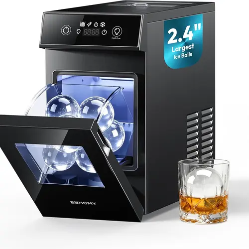 EUHOMY Countertop Sphere Ice Maker Machine, 2.4" Crystal Clear Ice Balls, 2 Ice Spheres in 60 Mins, 48 Pcs Daily Output, 8-Hour Timer & Self-Cleaning Function, Round Ice Cube Maker Perfect for Whiskey and Bourbon