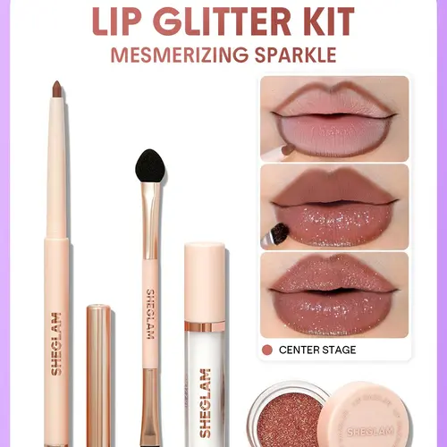 SHEGLAM 4PCS Lip Dazzler Glitter Kit Long Lasting Lip Gloss Set Lip Brush Lip Liners
