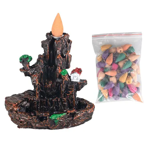 Resin Mountain Backflow Incense Burner - Natural Aromatic Scent Freshener, Home Fragrance Aromatherapy Decor, Calming Mist Flow Maker, Durable Craft for Meditation & Bedroom Relaxation, Mindfulness Gift