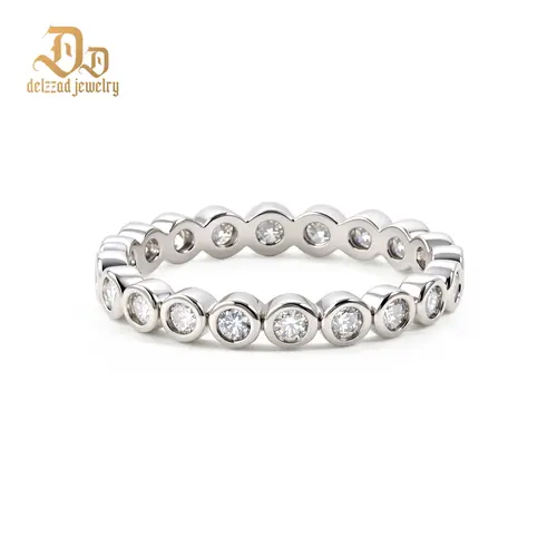 Delzzad 14K Gold-Plated Enchanted Circles Stellar Orbit Ring Bubble Bezel Set Eternity Band Wedding Ring VVS Synthetic Moissanite Ring Jewelry Perfect Birthday Engagement Wedding Anniversary Christmas Valentine's Day Mother's Day Gift