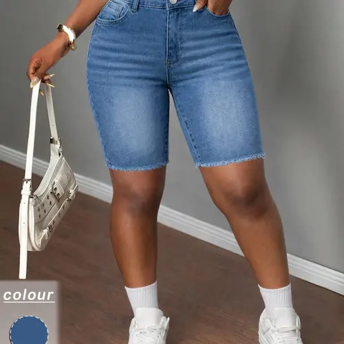 Women's High-Waisted Ripped Denim Jeans, Slim Fit Knee-Length Pants, Casual Button Fly Design, Perfect for Everyday Wear Bottom, Streetwear