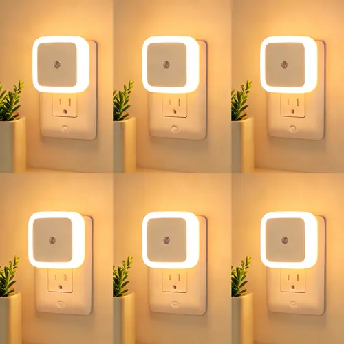 6-Pack Compact Ultra-Energy-Saving Smart LED Night Lights, Auto Sensor Auto-On/Off Dusk-to-Dawn Warm Plug-In, Nursery-Friendly Home Accessory for Bedroom, Room Decor, Hands-Free Use, Plug-In Keeps Setup Simple