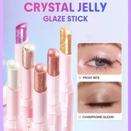 SHEGLAM Crystal Jelly Glaze Stick Hydrating Glossy Lip Balm Sheer Tinted Moisturizing Lip Stick Smooth Jelly Texture Long Lasting Shine Non Sticky Lip Care for Daily Makeup and Natural Look glitter stick eyeshadow