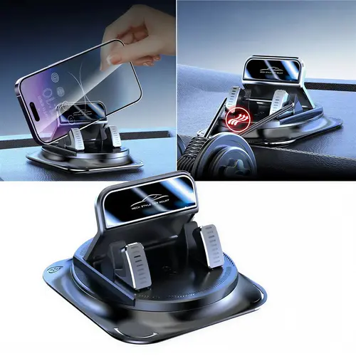 Yurnlv Car Phone Mount: Supports 360-degree rotation, perfect for dashboard navigation use; allows for horizontal and vertical screen angle adjustments and is compatible with a wide range of iPhone and Android smartphones.