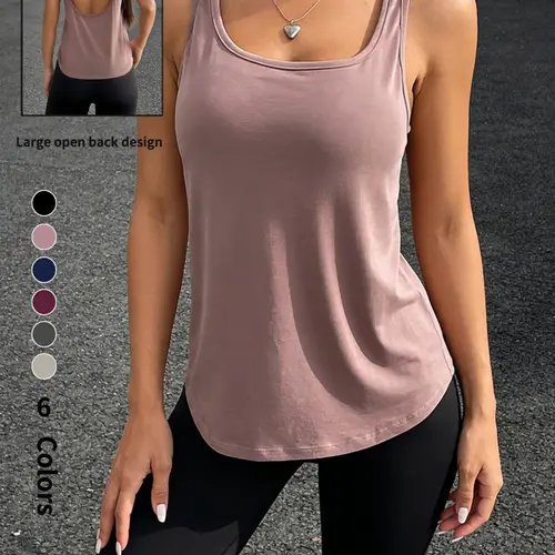 Women's U-Back Sports Vest, Ultra-Thin Modal Fabric, Loose Fit Design, Breathable Sleeveless Top for Summer Fitness & Gym Wear, Yoga Workout Vest, Soft Breathable Vest, Sleeveless Gym Tops