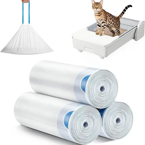 Meowant Self-Cleaning Litter Box Liners for MW-SC03 Trays, 3 Rolls x 20 Bags (60PCS) Heavy-Duty Fast Drawstring Tie Bags - Extra-Thick, Leakproof, Odor-Control 58x25cm Accessory for 10kg Cats, Litterbox
