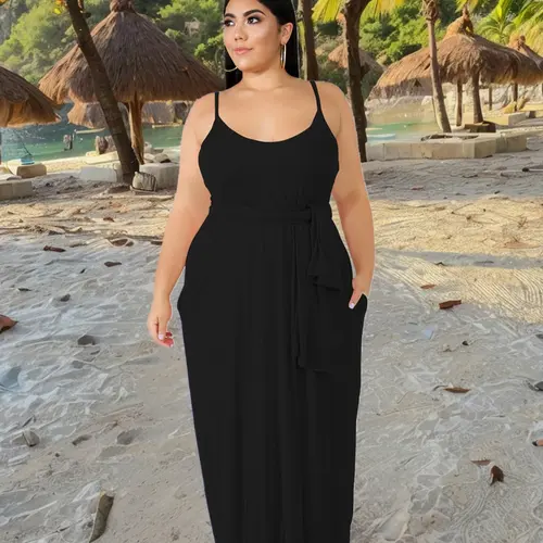 USBOUTIQUE CHIC Women's Stretchy Comfortable Long Maxi Dress Casual Lounge Everyday Relaxed Fit Plus Size Summer Dress