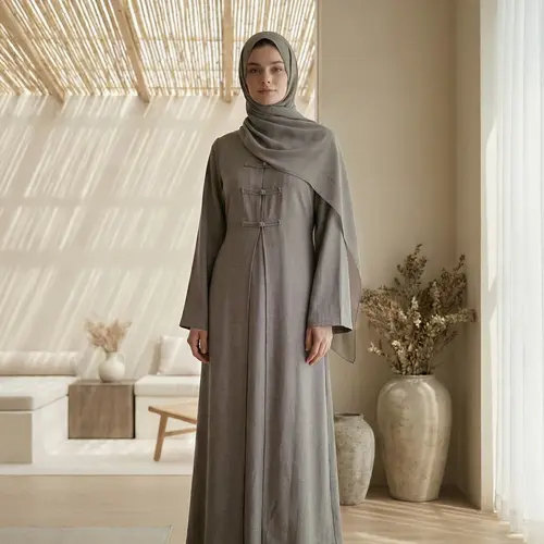 Chinese Style Modest Islamic Abaya & Inner Dress, Two-Piece Set for Women, Islamic Modesty Clothes