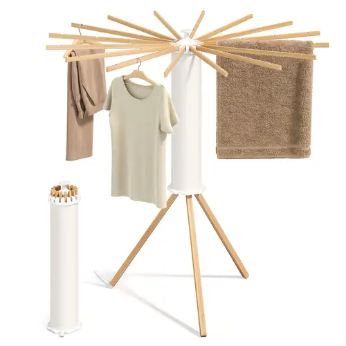 SONGMICSHOME Foldable Plastic & Aluminium Portable Drying Rack - 360-Degree Rotary Tripod Base, Floor-Standing Natural Dry Rack with ABS & PVC, 44.1"d x 44.1"w x 48"h, 52.8 lb Capacity, Ideal for Laundry Room, Balcony