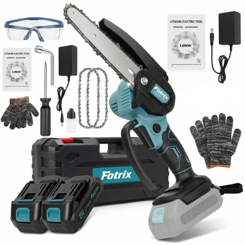 21V Cordless Brushless Mini Chainsaw - 6-in-1 Compact Handheld Tool with Cordless Freedom, Less Arm Fatigue, 6in Precise Cuts, 2 Lithium Batteries, Ergo Handle, Screwdriver, Chain Adjustment Tool (Ideal for Seniors)