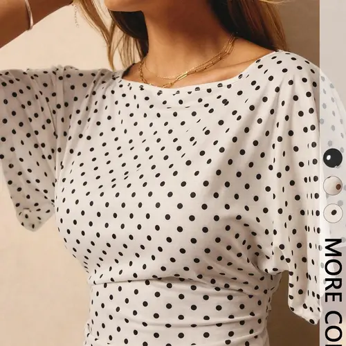 Women's Casual Polka Dot Print Short Sleeve Batwing Cropped Top, Ideal for Daily Wear, Parties and Office Occasions