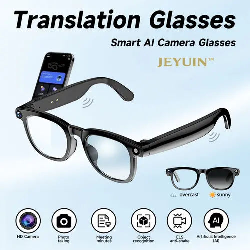 JEYUIN Smart Glasses - Wearable Devices with 8MP HD Resolution, Touch Button Control, Hands-Free Video Photography, 160+ Languages Real-Time Translation, Bluetooth Audio Sunglasses, Portable Recording Glasses for Travel, Holiday Gift