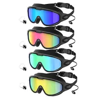 4-Pack Unisex Adult Swimming Goggles Set, Large-Frame Swim Glasses with Nose Clips and Earplugs, UV-Protection, Waterproof and Anti-Fog Swimming Accessories